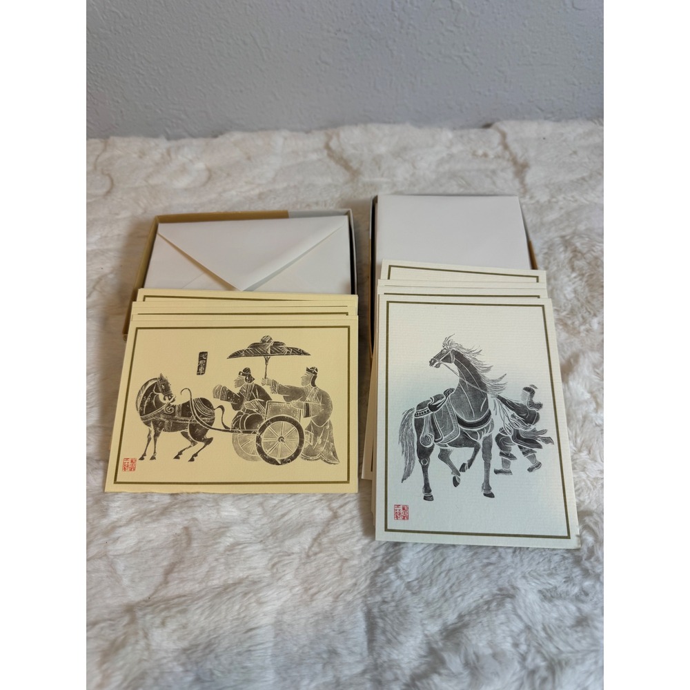Vintage 1970s Creative Papers Chinese Stone Rubbing Note Cards 2 Boxes of 9
